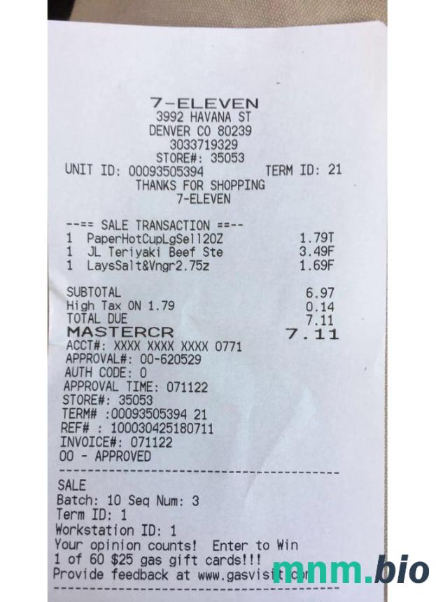 7-Eleven przykładowy czek płatniczy sklepu PSD